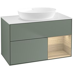 Villeroy et Boch Finion Villeroy et Boch FA21PCGM 100cm, plaque de recouvrement blanc mat, étagères Oak Veneer , Olive Matt Lacquer