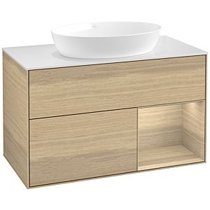 Villeroy et Boch Finion Villeroy et Boch FA21PCPC 100cm, plaque de recouvrement blanc mat, étagères Oak Veneer , Oak Veneer