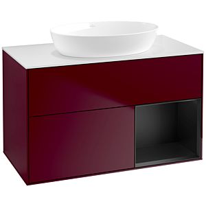 Villeroy und Boch Finion Waschtischunterschrank FA21PDHB 100cm, Abdeckplatte white matt, Regale Black matt lacquer, Peony Matt