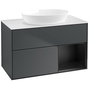 Villeroy und Boch Finion Waschtischunterschrank FA21PDHG 100cm, Abdeckplatte white matt, Regale Black matt lacquer, Midnight Blue Matt Lacquer