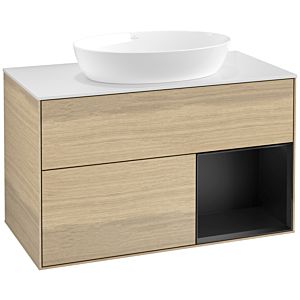 Villeroy et Boch Finion Villeroy et Boch FA21PDPC 100cm, plaque de recouvrement blanc mat, étagères laqué noir mat, Oak Veneer