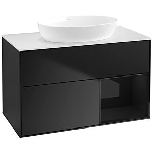 Villeroy und Boch Finion Waschtischunterschrank FA21PHPD 100cm, Abdeckplatte white matt, Regale Glossy black lacquer, Black matt lacquer