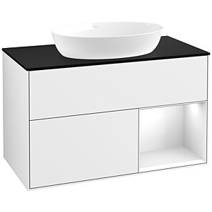 Villeroy et Boch Finion Villeroy et Boch FA22GFGF 100cm, plaque de recouvrement noir mat, étagères Laque blanche brillante, Laque blanche brillante