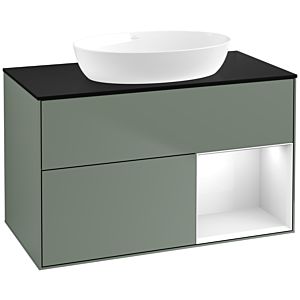 Villeroy et Boch Finion Villeroy et Boch FA22GFGM 100cm, plaque de recouvrement noir mat, étagères Laque blanche brillante, Olive Matt Lacquer