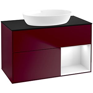 Villeroy und Boch Finion Waschtischunterschrank FA22GFHB 100cm, Abdeckplatte black matt, Regale Glossy white lacquer, Peony Matt