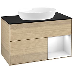 Villeroy und Boch Finion Waschtischunterschrank FA22GFPC 100cm, Abdeckplatte black matt, Regale Glossy white lacquer, Oak Veneer