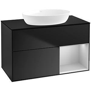 Villeroy und Boch Finion Waschtischunterschrank FA22GJPD 100cm, Abdeckplatte black matt, Regale Light grey matt lacquer, Black matt lacquer