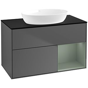 Villeroy et Boch Finion Villeroy et Boch FA22GMGK 100cm, plaque de recouvrement noir mat, étagères laqué olive mat, anthracite mat