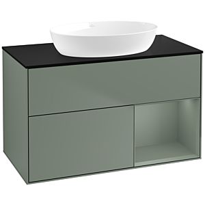 Villeroy und Boch Finion Waschtischunterschrank FA22GMGM 100cm, Abdeckplatte black matt, Regale Olive matt lacquer, Olive Matt Lacquer
