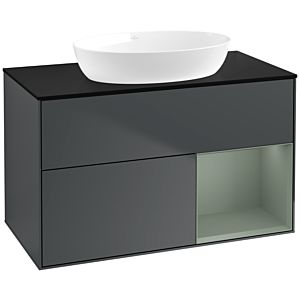 Villeroy und Boch Finion Waschtischunterschrank FA22GMHG 100cm, Abdeckplatte black matt, Regale Olive matt lacquer, Midnight Blue Matt Lacquer