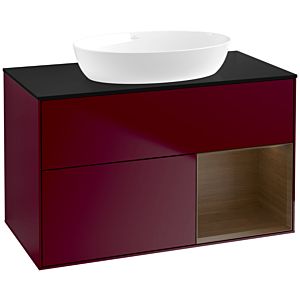 Villeroy und Boch Finion Waschtischunterschrank FA22GNHB 100cm, Abdeckplatte black matt, Regale Walnut Veneer, Peony Matt