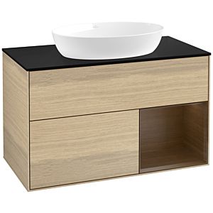 Villeroy und Boch Finion Waschtischunterschrank FA22GNPC 100cm, Abdeckplatte black matt, Regale Walnut Veneer, Oak Veneer
