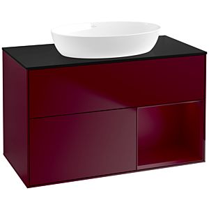 Villeroy und Boch Finion Waschtischunterschrank FA22HBHB 100cm, Abdeckplatte black matt, Regale Peony matt lacquer, Peony Matt