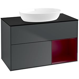 Villeroy und Boch Finion Waschtischunterschrank FA22HBHG 100cm, Abdeckplatte black matt, Regale Peony matt lacquer, Midnight Blue Matt Lacquer