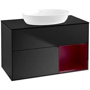 Villeroy und Boch Finion Waschtischunterschrank FA22HBPD 100cm, Abdeckplatte black matt, Regale Peony matt lacquer, Black matt lacquer