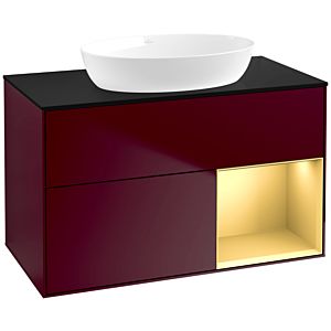 Villeroy und Boch Finion Waschtischunterschrank FA22HFHB 100cm, Abdeckplatte black matt, Regale Gold matt lacquer, Peony Matt