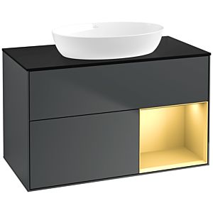 Villeroy und Boch Finion Waschtischunterschrank FA22HFHG 100cm, Abdeckplatte black matt, Regale Gold matt lacquer, Midnight Blue Matt Lacquer