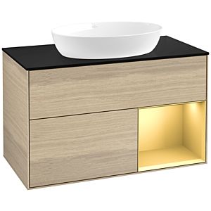 Villeroy et Boch Finion Villeroy et Boch FA22HFPC 100cm, plaque de recouvrement noir mat, étagères laqué mat or, Oak Veneer