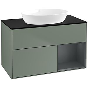 Villeroy und Boch Finion Waschtischunterschrank FA22HGGM 100cm, Abdeckplatte black matt, Regale Midnight matt lacquer, Olive Matt Lacquer