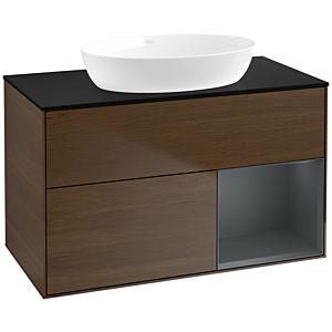 Villeroy and Boch Finion Villeroy and Boch Finion FA22HGGN 100cm, cover plate black matt, shelves midnight matt lacquer, walnut veneer