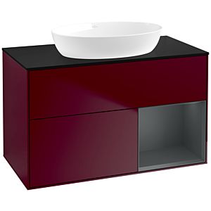 Villeroy und Boch Finion Waschtischunterschrank FA22HGHB 100cm, Abdeckplatte black matt, Regale Midnight matt lacquer, Peony Matt