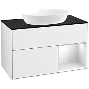 Villeroy et Boch Finion Villeroy et Boch FA22MTGF 100cm, plaque de recouvrement noir mat, étagères laqué blanc mat, laqué blanc brillant