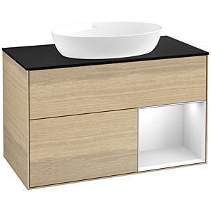 Villeroy und Boch Finion Waschtischunterschrank FA22MTPC 100cm, Abdeckplatte black matt, Regale White matt lacquer, Oak Veneer