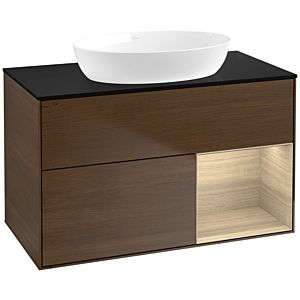 Villeroy et Boch Finion FA22PCGN 100cm, plaque de recouvrement noire mate, étagères Oak Veneer , placage Oak Veneer