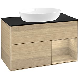 Villeroy und Boch Finion Waschtischunterschrank FA22PCPC 100cm, Abdeckplatte black matt, Regale Oak Veneer, Oak Veneer