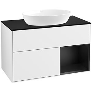 Villeroy und Boch Finion Waschtischunterschrank FA22PDGF 100cm, Abdeckplatte black matt, Regale Black matt lacquer, Glossy white lacquer