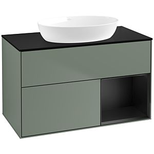Villeroy und Boch Finion Waschtischunterschrank FA22PDGM 100cm, Abdeckplatte black matt, Regale Black matt lacquer, Olive Matt Lacquer
