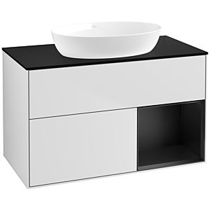 Villeroy und Boch Finion Waschtischunterschrank FA22PDMT 100cm, Abdeckplatte black matt, Regale Black matt lacquer, White matt lacquer