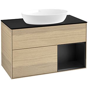 Villeroy et Boch Finion FA22PDPC 100cm, plaque de recouvrement noire mate, étagères laquées noires mat, Oak Veneer