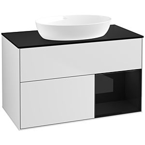 Villeroy und Boch Finion Waschtischunterschrank FA22PHMT 100cm, Abdeckplatte black matt, Regale Glossy black lacquer, White matt lacquer