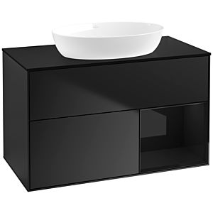 Villeroy und Boch Finion Waschtischunterschrank FA22PHPD 100cm, Abdeckplatte black matt, Regale Glossy black lacquer, Black matt lacquer