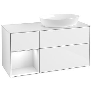 Villeroy et Boch Finion Villeroy et Boch FA41GFGF 120cm, plaque de recouvrement blanc mat, étagères Laque blanche brillante, Laque blanche brillante