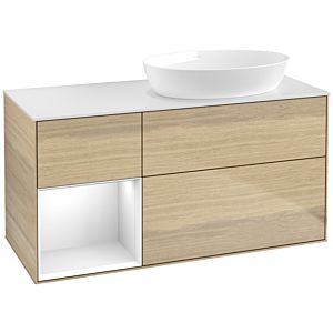 Villeroy et Boch Finion Villeroy et Boch FA41GFPC 120cm, plaque de recouvrement blanc mat, étagères Laque blanche brillante, Oak Veneer
