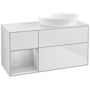 Villeroy und Boch Finion Waschtischunterschrank FA41GJMT 120cm, Abdeckplatte white matt, Regale Light grey matt lacquer, White matt lacquer