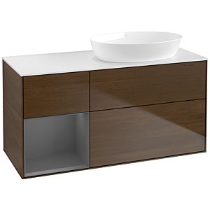 Villeroy et Boch Finion Villeroy et Boch FA41GKGN 120cm, plaque de recouvrement blanc mat, étagères laqué mat anthracite, placage noyer