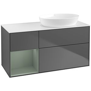 Villeroy und Boch Finion Waschtischunterschrank FA41GMGK 120cm, Abdeckplatte white matt, Regale Olive matt lacquer, Anthracite matt