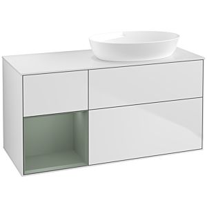 Villeroy und Boch Finion Waschtischunterschrank FA41GMMT 120cm, Abdeckplatte white matt, Regale Olive matt lacquer, White matt lacquer