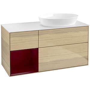 Villeroy und Boch Finion Waschtischunterschrank FA41HBPC 120cm, Abdeckplatte white matt, Regale Peony matt lacquer, Oak Veneer