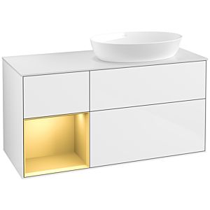 Villeroy und Boch Finion Waschtischunterschrank FA41HFGF 120cm, Abdeckplatte white matt, Regale Gold matt lacquer, Glossy white lacquer