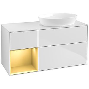 Villeroy und Boch Finion Waschtischunterschrank FA41HFMT 120cm, Abdeckplatte white matt, Regale Gold matt lacquer, White matt lacquer