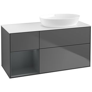 Villeroy und Boch Finion Waschtischunterschrank FA41HGGK 120cm, Abdeckplatte white matt, Regale Midnight matt lacquer, Anthracite matt