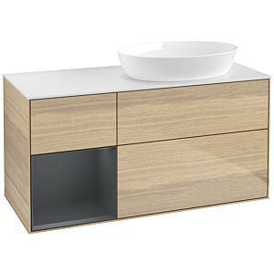 Villeroy et Boch Finion Villeroy et Boch FA41HGPC 120cm, plaque de recouvrement blanc mat, étagères laqué mat Midnight, Oak Veneer