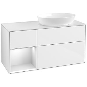 Villeroy et Boch Finion Villeroy et Boch FA41MTGF 120cm, plaque de recouvrement blanc mat, étagères laqué blanc mat, laqué blanc brillant