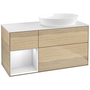Villeroy et Boch Finion Villeroy et Boch FA41MTPC 120cm, plaque de recouvrement blanc mat, étagères laqué blanc mat, Oak Veneer