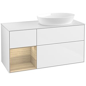 Villeroy und Boch Finion Waschtischunterschrank FA41PCGF 120cm, Abdeckplatte white matt, Regale Oak Veneer, Glossy white lacquer
