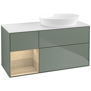 Villeroy et Boch Finion Villeroy et Boch FA41PCGM 120cm, plaque de recouvrement blanc mat, étagères Oak Veneer , Olive Matt Lacquer